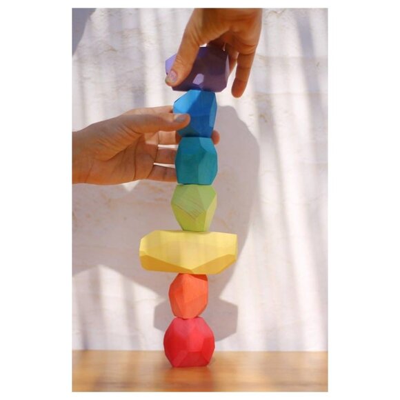 NWT Ocamora Wooden Toys Rainbow Stones/Teniques - 12 Pieces - Picture 5 of 7